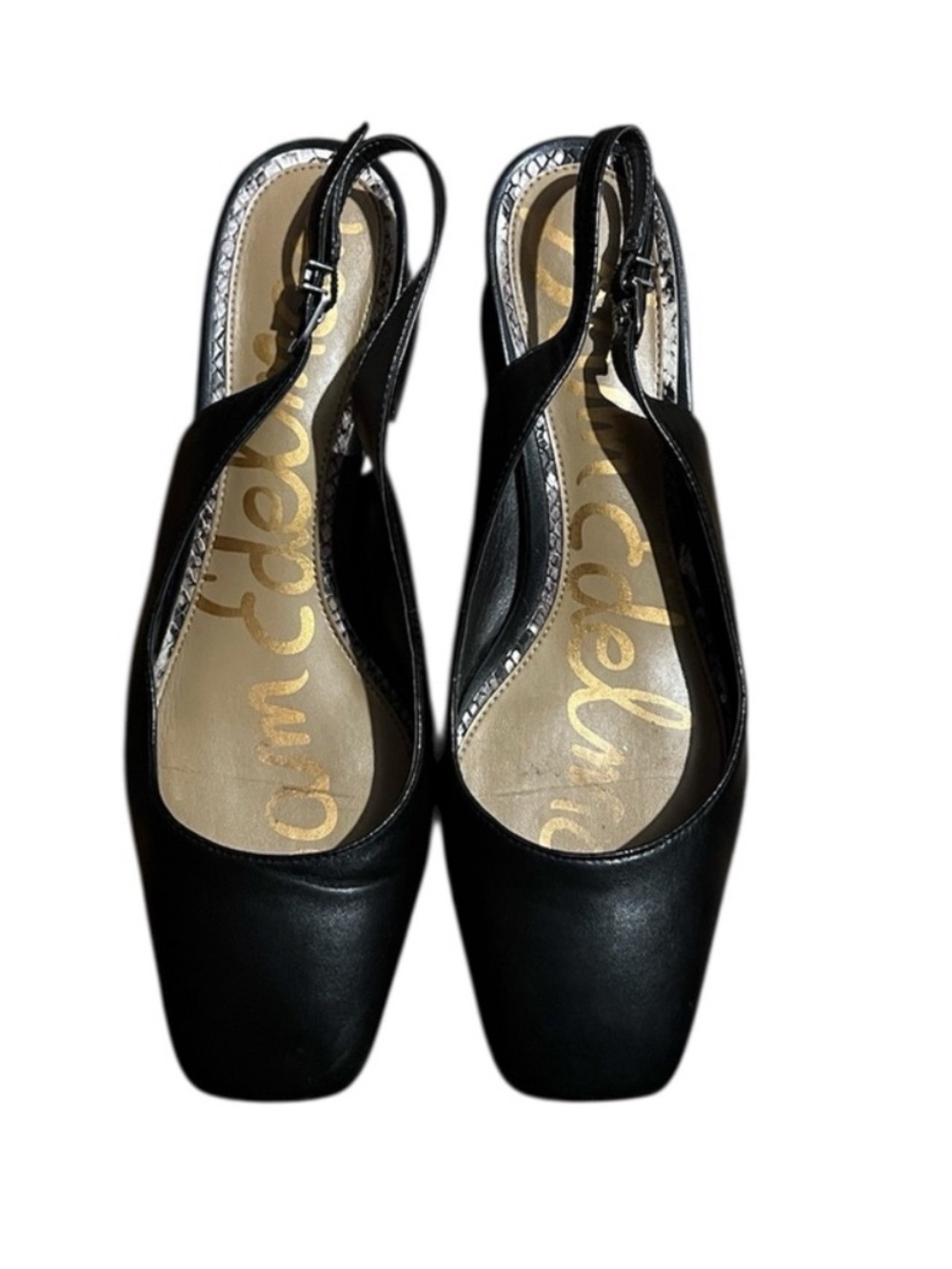 Sam Edelman Black Leather Slingback Block Heels Square Toe 9